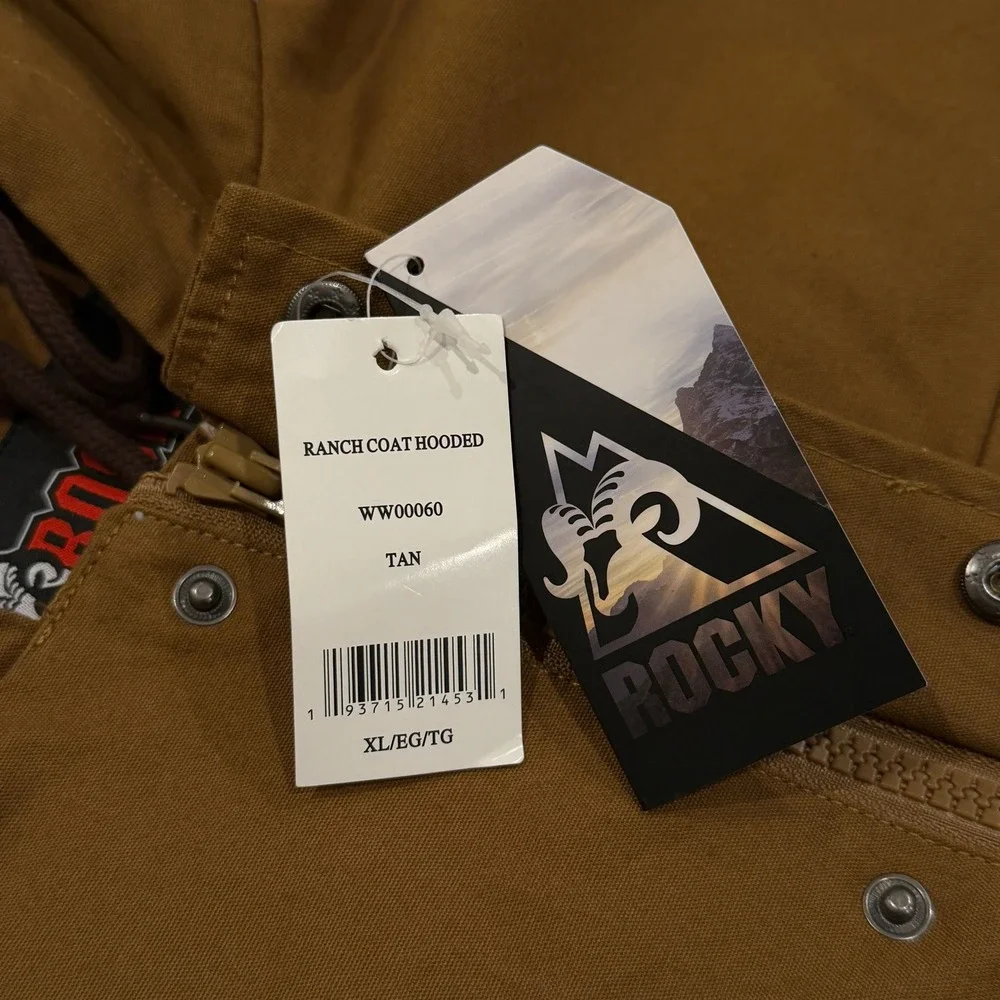 Rocky Ranch Coat Hooded Men XL Tan Lined Canvas Jacket WW00060 **NEW**